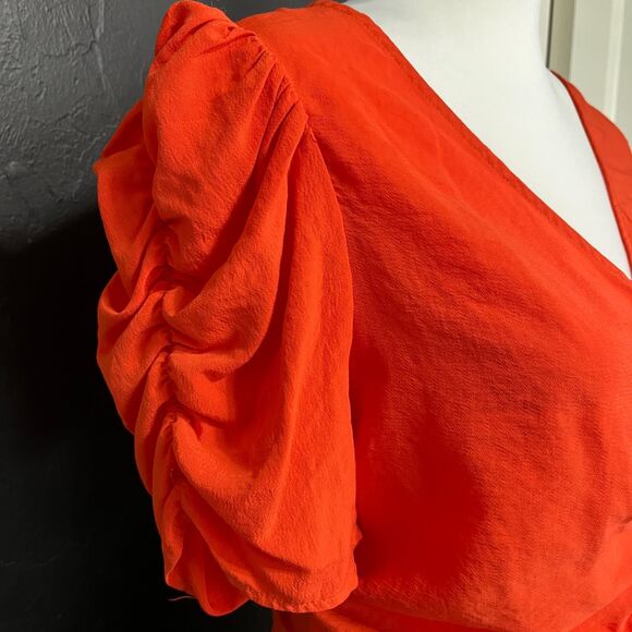 Lush Orange Button Front Ruched Blouse - Size Medium - Picture 9 of 12